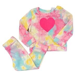 NWT Children's Place Pink Tie Dye W/Glitter Heart Jogger/Top Outfit